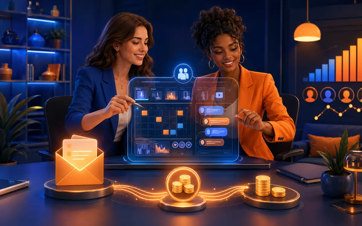 Illustration of a creator and WBN account manager growing one storefront together